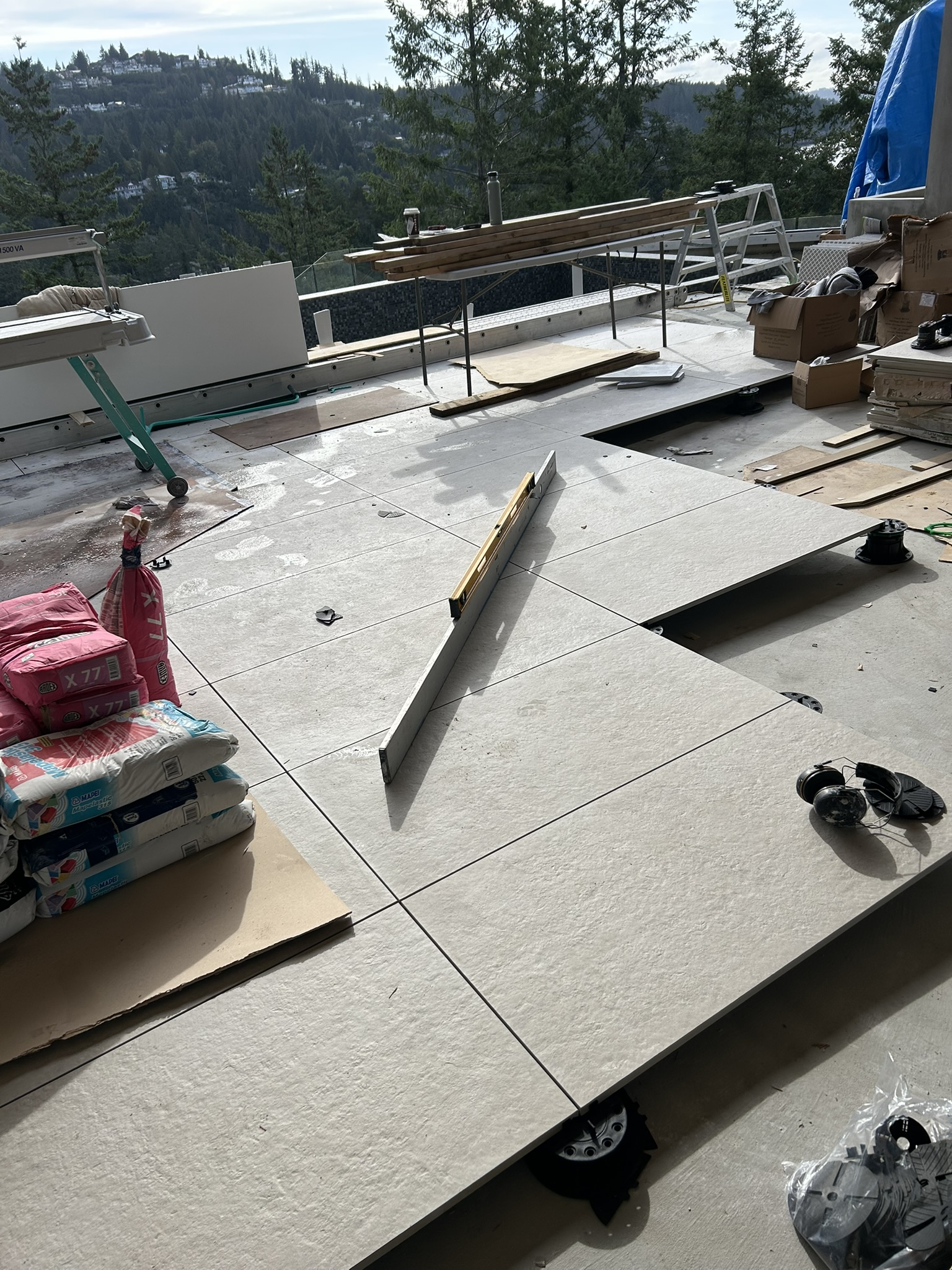 Outdoor rooftop deck tile on pedestals