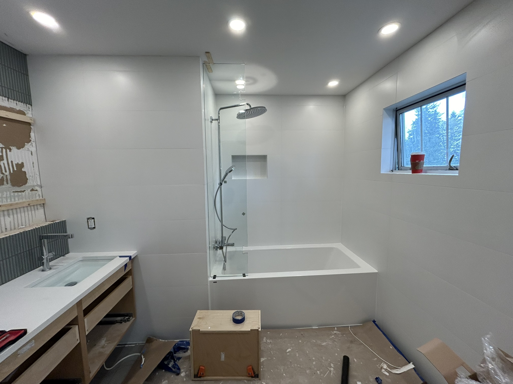 White large format bathroom with tub