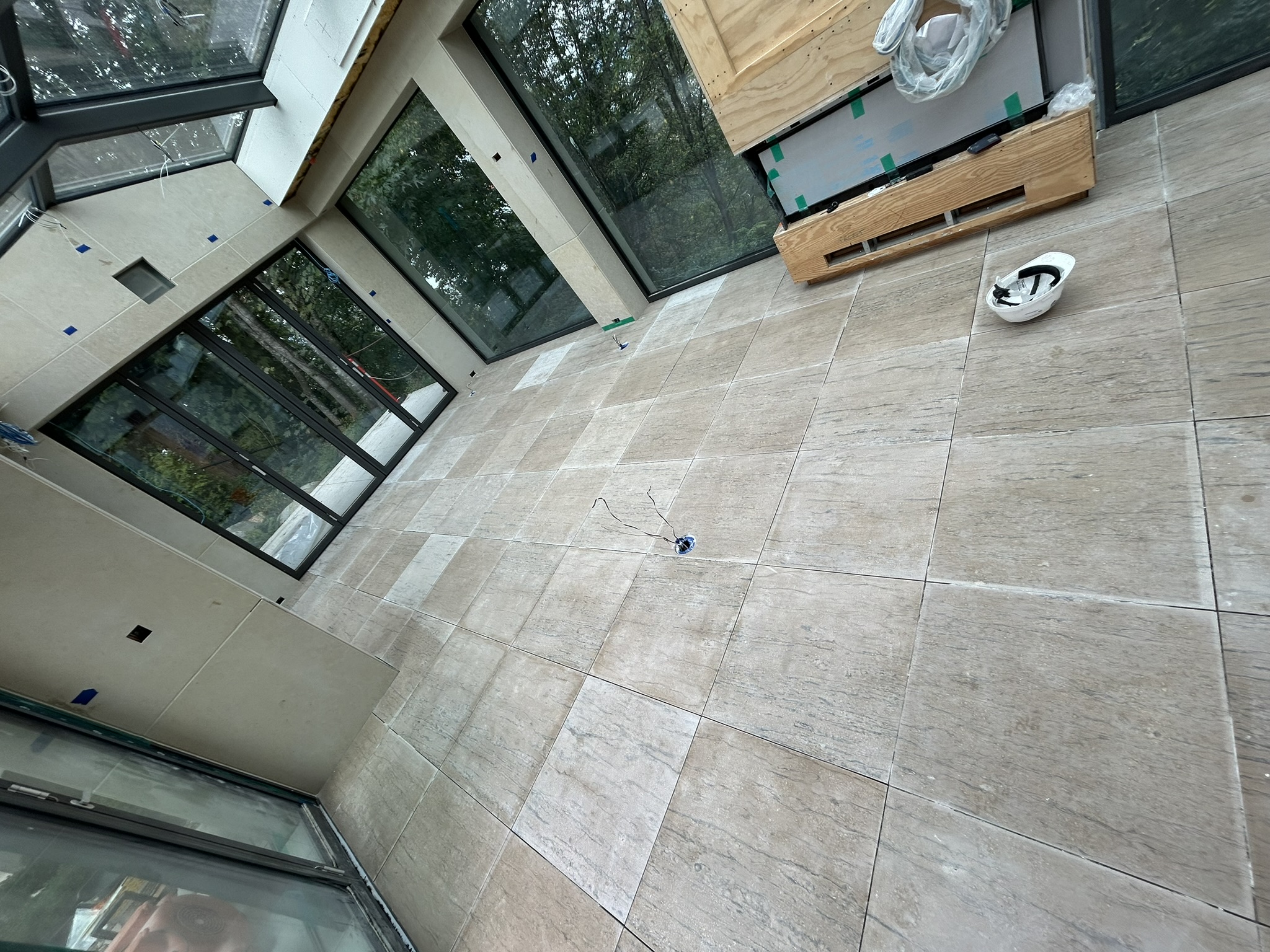 Large format stone tile modern home floor