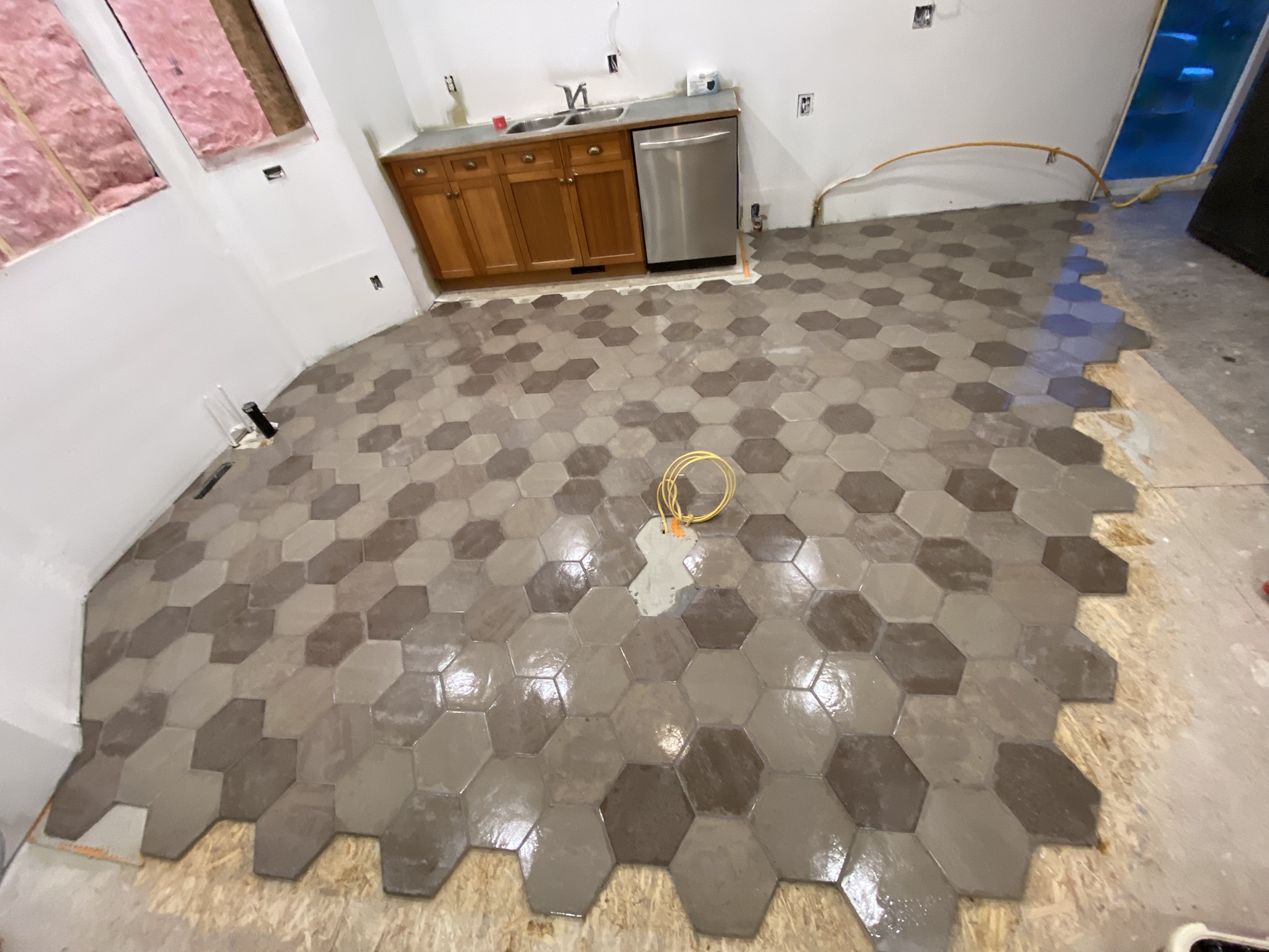 Large hex tile floor renovation